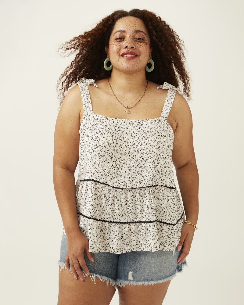 Front of plus size Cynthia Bow Tie Babydoll Floral Tank by Molly & Isadora | Dia&Co | dia_product_style_image_id:194245